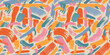 © Dedraw Studio - Colorful abstract brush stroke painting seamless pattern illustration. Modern paint line background in fun summer color. Messy graffiti sketch wallpaper print, freehand rough hand drawn texture.