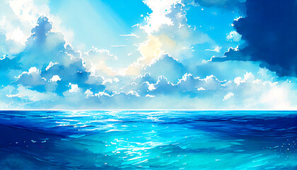 Aufkleber - watercolor ocean calm water surface, ai generation