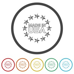 Sticker - Made in USA label icons in color circle buttons