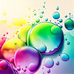 Aufkleber - watercolor colorful water bubbles, drops background, ai generation