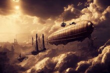 The Age Of Airships: A Steampunk World Ai Generative. Generative AI