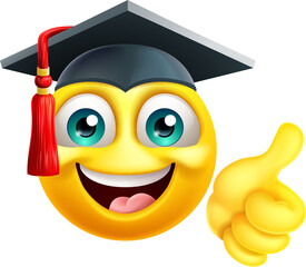 An education school college graduate student emoji emoticon face in graduation or convocation cap hat cartoon