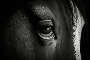 Poster - The glaring blackness of a horse's eye. Generative AI