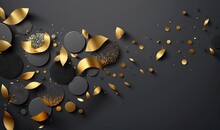  A Black And Gold Background With Lots Of Gold Confetti On The Side Of The Image And A Black Background With Lots Of Gold Confetti On The Side.  Generative Ai