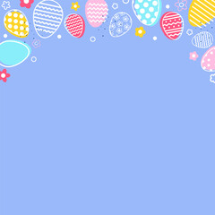 Wall Mural - Pastel Easter background with eggs and flowers. Minimal design for card, poster and banner. Vector illustration