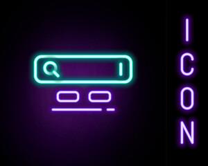 Canvas Print - Glowing neon line Search engine icon isolated on black background. Colorful outline concept. Vector