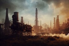 The Steam-Powered Future: A Steampunk Landscape Ai Generative. Generative AI