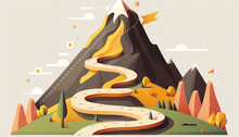 An Illustration Of A Mountain With A Winding Path Leading Up To Its Peak