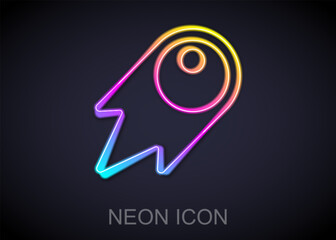 Poster - Glowing neon line Comet falling down fast icon isolated on black background. Vector