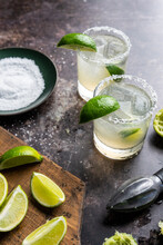 Margarite On The Rocks With Salt Rim And Lime Garnish