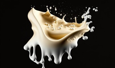 Wall Mural -  a splash of milk is shown on a black background with a splash of milk on the bottom of the image and the bottom of the milk is white.  generative ai