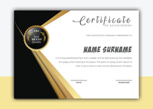 Black And Gold Certificate Of Achievement Template With Black Luxury Badge And Frame.