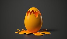  A Yellow Egg With Orange Paint On It And An Egg Shell With Orange Paint On The Inside Of It, On A Dark Background With A Splash Of Orange Paint.  Generative Ai