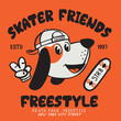 illustration of a dog skateboarding. print design for t shirts