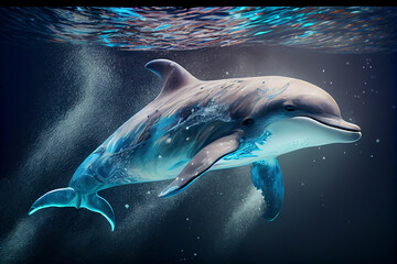 Beautiful photo dolphin, natural background. Generative AI technology.