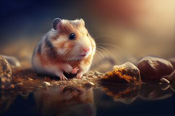 Wall Mural - Beautiful photo hamster, natural background. Generative AI technology.
