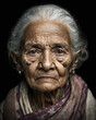 © simon - Elderly Portrait-Old aged person-Indian-Asian-Black background-Generative AI