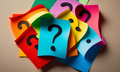 Wall Mural - Colorful note papers with question mark design