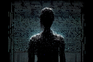 Leinwandbilder - silhouette person Digital binary data on computer screen