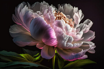 Wall Mural - Multi headed pale pink peony closeup beautiful flower, Generative AI 