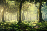 Fototapeta Las - tropical forest with lots of vegetation illustration