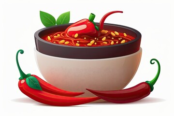 Poster - Isolated against a white background using a clipping path is a bowl of gochujang, or Korean red chili paste. Seasoning with Gochujang, a Red Chili Sauce. Generative AI