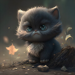 Wall Mural - Cute and adorable baby cat cartoon generative ai