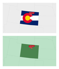 Wall Mural - Colorado map with pin of country capital. Two types of Colorado map with neighboring countries.