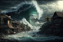 tsunami in Indonesia natural disaster. Generative ai.