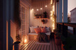 Cozy balcony with lots of flower pots and a place to relax and read. AI generated