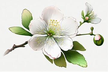 Poster - White background with a Sakura flower in full bloom. Generative AI