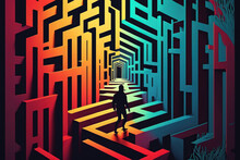 Silhouette Of A Person Walking In A Maze Generative AI