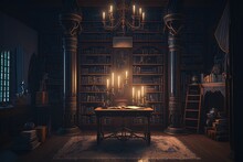 Old Ornate Abandoned Victorian Library. AI Generated