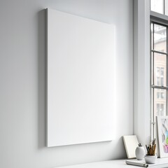 Wall Mural - large white blank canvas without frame hanging on the wall of modern light interior, generative AI