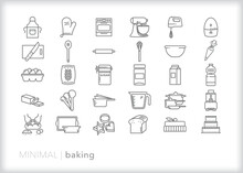 Set Of Baking Line Icons Of Equipment And Ingredients For Home Bakers To Make Bread And Sweets