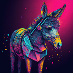 Wall Mural - Cool neon party donkey. Generative AI