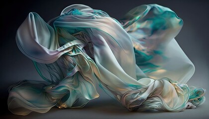 Wall Mural - Abstract pastel blowing silk fabric. Gusting delicate scarves. Iridescent curtains billowing in the wind. Wallpaper background.