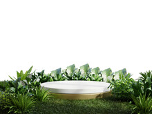 White Podium In Tropical Forest For Product Presentation And On Transparent Background.