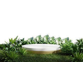 white podium in tropical forest for product presentation and on transparent background.
