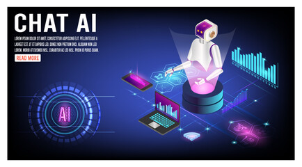 AI Learning and Artificial Intelligence concept. Assistant Robot, Machine learning, Digital Brain future technology. Vector Illustration eps10