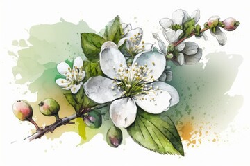 Wall Mural - Apple blossoms in the spring, a lone white flower. Generative AI