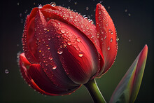 Red Tulip With Water Drops
