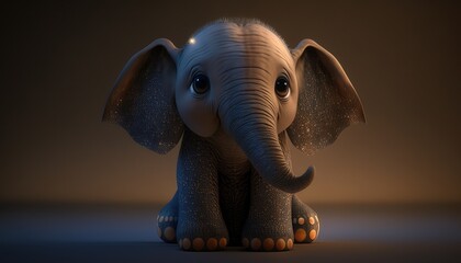 Wall Mural - super cute baby elephant in cartoon style. created with generative ai.