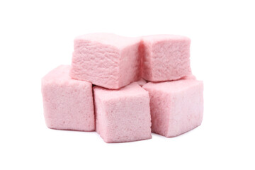 Wall Mural - Pile of delicious sweet marshmallows on white background