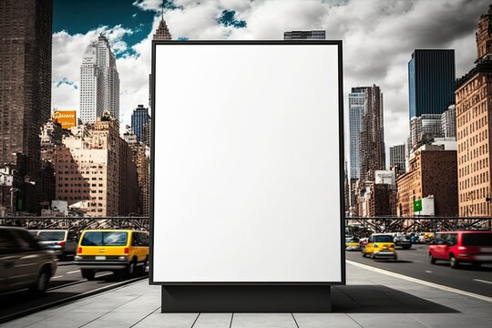 blank billboard on new york city. mock up. poster on street next to roadway. outdoor advertising. ge
