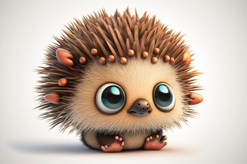 Sticker - African hedgehog baby with spikes rolls over and smiles for the camera against a white background. Generative AI