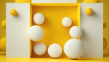 4K Resolution Or Higher, Abstract Summer Background With Light Mock Up Square In The Middle And Yellow Balls Flying Around. Generative AI Technology