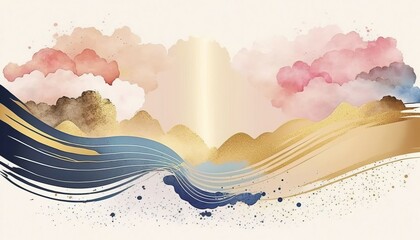 Wall Mural - 4K resolution or higher, Watercolor art background vector.Earth tone blue, pink, ivory, beige watercolor. Generative AI Technology