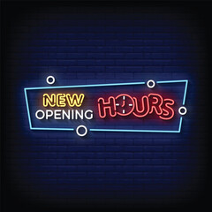Wall Mural - Neon Sign new opening hours with brick wall background vector