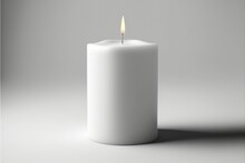 White  Candle Burning, Isolated White Background, Generative Ai, Copy Space, Relaxing Calm Meditate